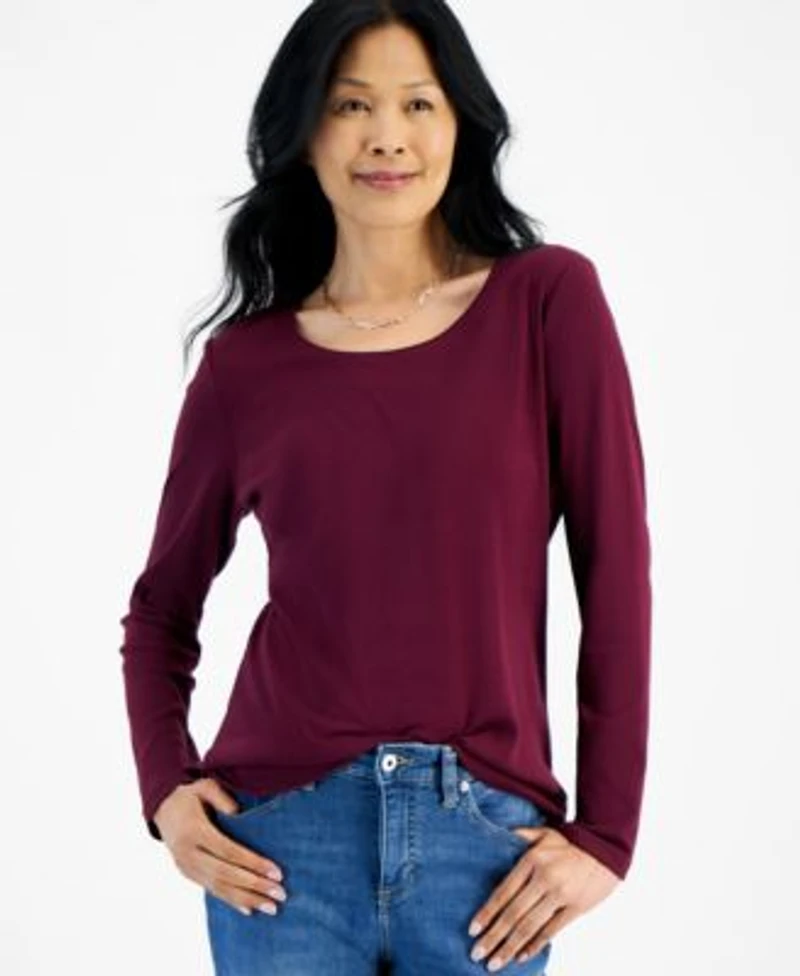 Womens Cotton Long Sleeve Scoop Neck Top Pp 4x Created For Macys