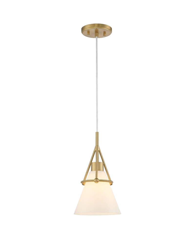 Cashmere Gold Metal Mini Pendant Light 7 1/2" Wide Modern Frosted White Glass Cone Shade Fixture for Dining Room House Bedroom Kitchen Island Hal