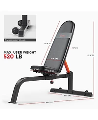 Sunny Health & Fitness Adjustable Incline Multifunction Weight Bench, Anti-bacterial Leather and Weight Capacity 520LBs