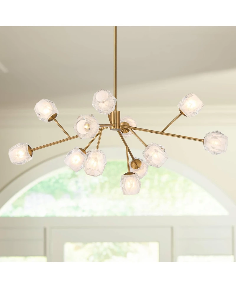 Possini Euro Design Tofay Brushed Brass Sputnik Chandelier 37 3/4" Wide Modern Led Frost Glass 12-Light Fixture for Dining Room