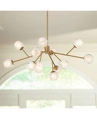 Possini Euro Design Tofay Brushed Brass Sputnik Chandelier 37 3/4" Wide Modern Led Frost Glass 12-Light Fixture for Dining Room
