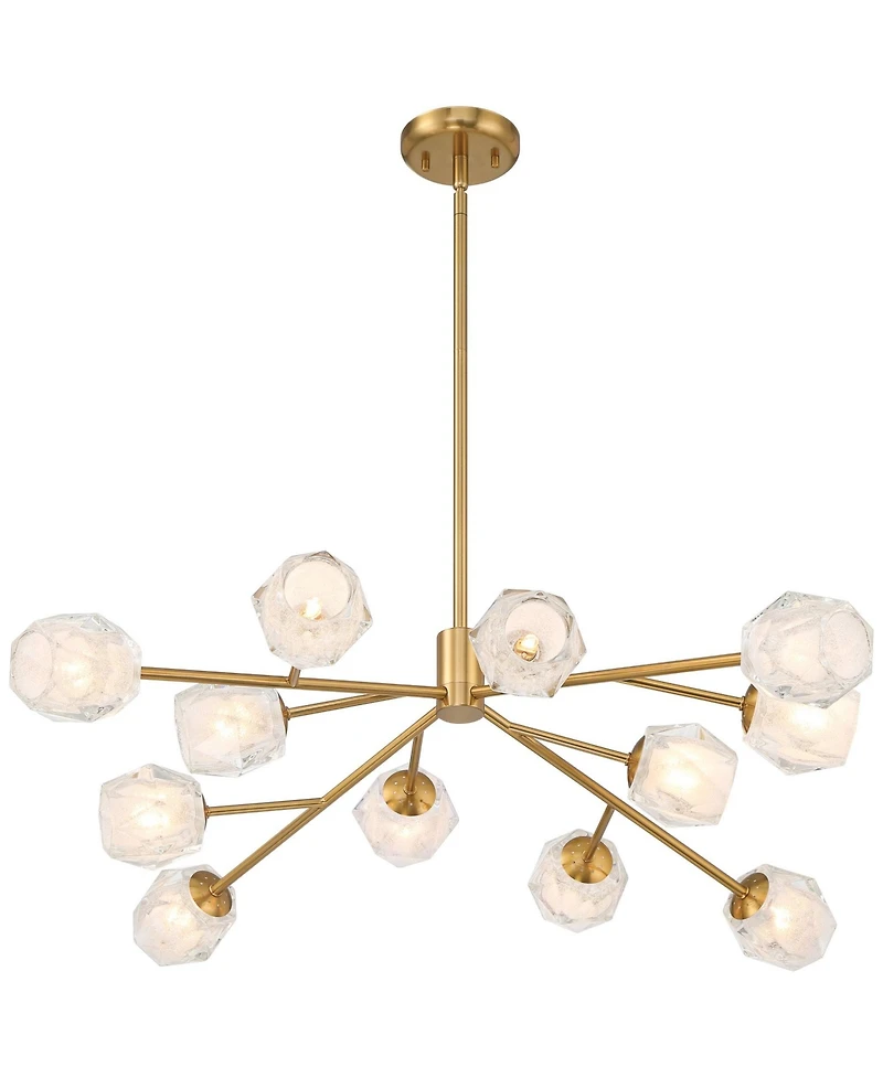 Possini Euro Design Tofay Brushed Brass Sputnik Chandelier 37 3/4" Wide Modern Led Frost Glass 12-Light Fixture for Dining Room