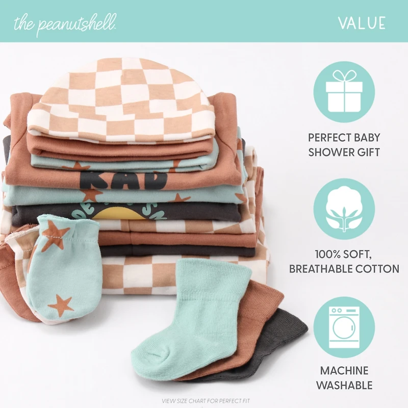 The Peanutshell Baby Boys Layette Gift Set Boys, Skater Boy, 16 Essential Pieces, 0-3 Months