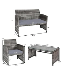 Slickblue 4 Pcs Patio Rattan Furniture Set Top Sofa With Glass Table