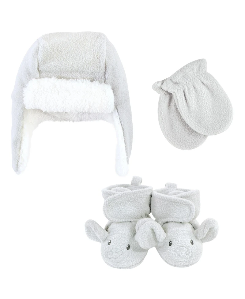 Hudson Baby Baby Boys Hudson Unisex Unisex Winter Warmth 3Pk Earflap Hat, Mittens & Plush Booties