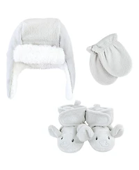 Hudson Baby Baby Boys Hudson Unisex Unisex Winter Warmth 3Pk Earflap Hat, Mittens & Plush Booties