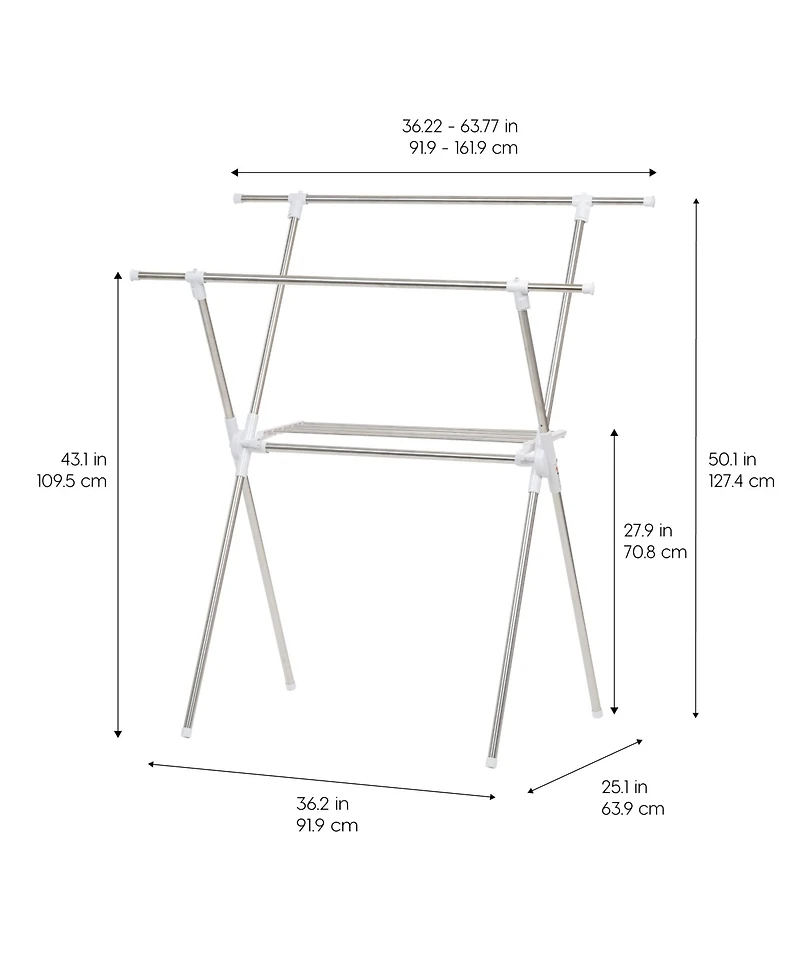 Iris Usa Foldable Clothes Drying Rack with Extendable Rods for Large Laundry Loads