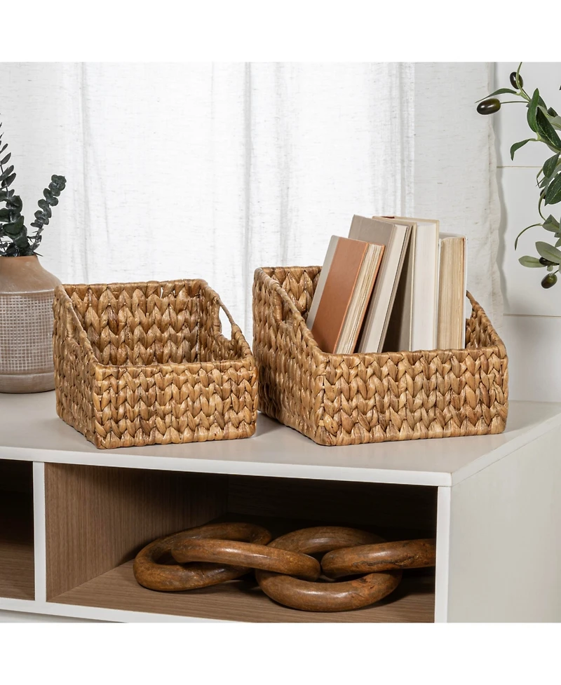 Havanah Southwestern Hand-Woven Hyacinth Slanted Pantry Baskets with Handles (Set of 2)