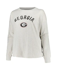 Profile Women's Oatmeal Georgia Bulldogs Plus Distressed Arch Over Logo Neutral Boxy Pullover Sweatshirt