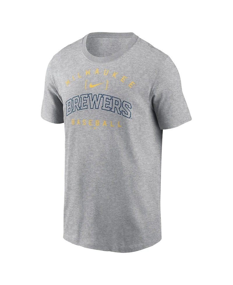 Nike Men's Heather Gray Milwaukee Brewers Home Team Athletic Arch T-Shirt