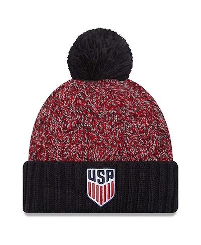 New Era Big Boys and Girls Navy/Red Usmnt Marled Cuffed Knit Hat with Pom