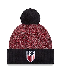New Era Big Boys and Girls Navy/Red Usmnt Marled Cuffed Knit Hat with Pom