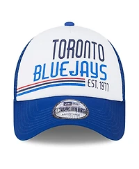 New Era Men's White/Royal Toronto Blue Jays Stacked A-Frame Trucker 9FORTY Adjustable Hat