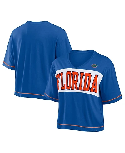 Fanatics Women's Royal Florida Gators Home Team Bold Fashion Modest V-Neck Cropped T-Shirt