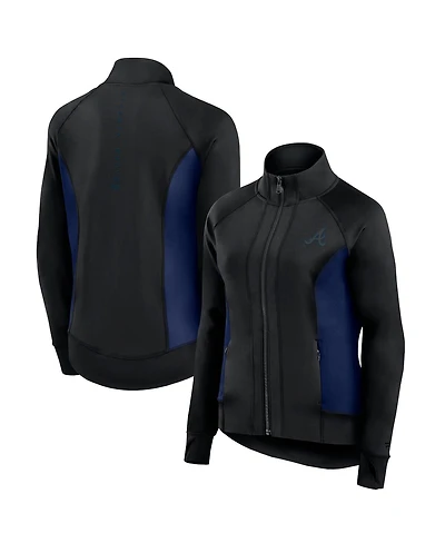 Fanatics Women's Black Atlanta Braves Studio Fitted Full-Zip Gym Track Jacket