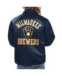Starter Men's Navy Milwaukee Brewers Option Route Satin Full-Snap Jacket