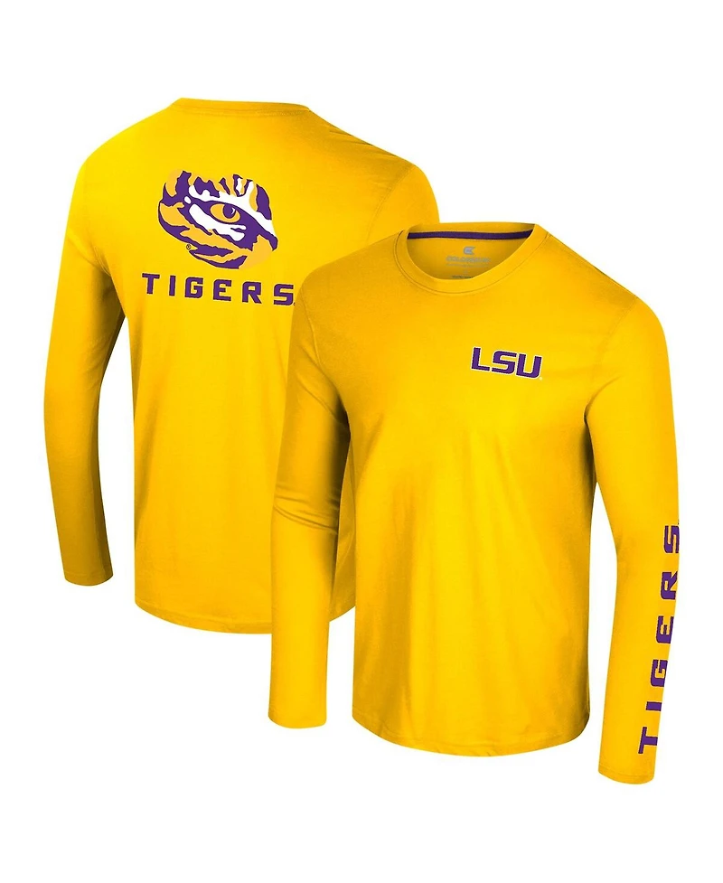 Colosseum Men's Gold Lsu Tigers Logo Lockup 3-Hit Active Blend Long Sleeve T-Shirt
