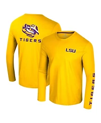 Colosseum Men's Gold Lsu Tigers Logo Lockup 3-Hit Active Blend Long Sleeve T-Shirt