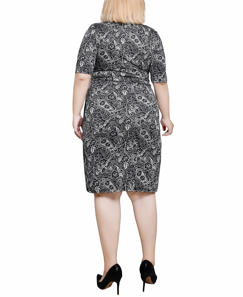Ny Collection Plus Size Elbow Sleeve Side Pleat Dress