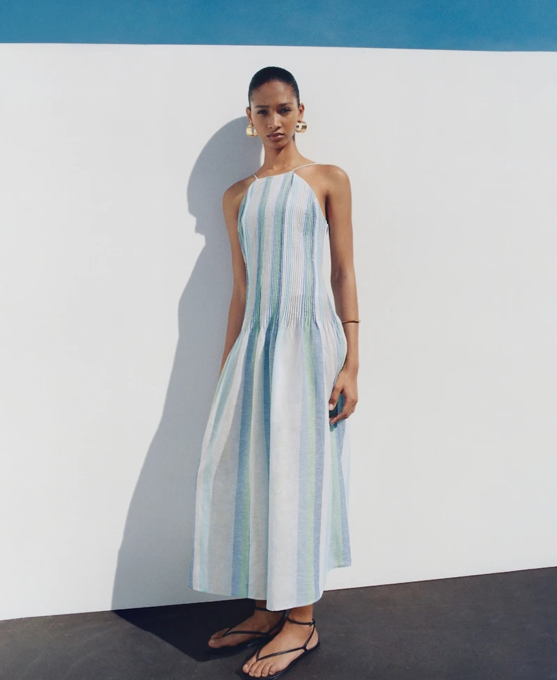 Mango Women's Striped Linen Dress