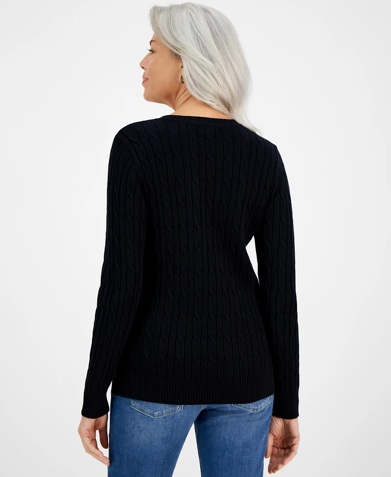 Style & Co Women's Cotton Cable-Knit V-Neck Sweater, Created for Macy's