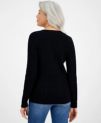 Style & Co Women's Cotton Cable-Knit V-Neck Sweater, Created for Macy's