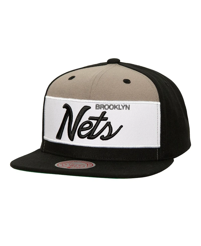 Mitchell & Ness Men's White/Black Brooklyn Nets Retro Sport Colorblock Script Snapback Hat