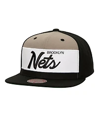 Mitchell & Ness Men's White/Black Brooklyn Nets Retro Sport Colorblock Script Snapback Hat
