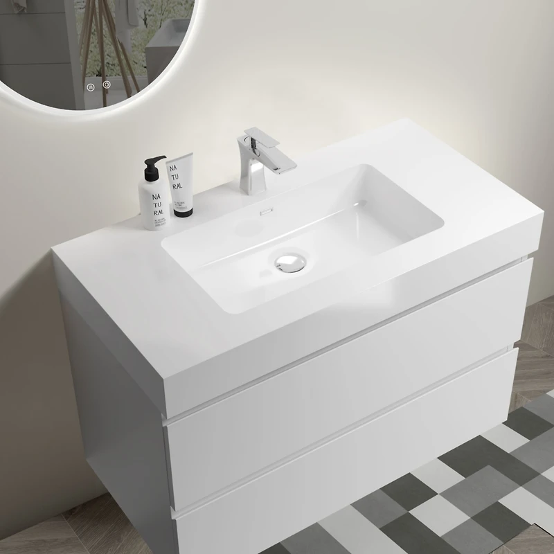 Streamdale Glossy White Integrated Solid Surface Basin