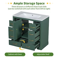 Streamdale 36" Gray Bathroom Vanity with 6 Drawers