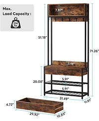 Tribesigns 3-in-1 Entryway Hall Tree with Drawer, Vintage Industrial Coat Rack with Shoe Bench and Hutch, Mudroom Bench with Shoe Storage rack and 9 H