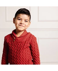 Hope & Henry Baby Boys Long Sleeve Shawl Collar Herringbone Cable Sweater with Elbow Patches