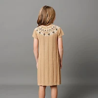 Hope & Henry Big Girls Short Sleeve Fair Isle Cable Sweater Dress