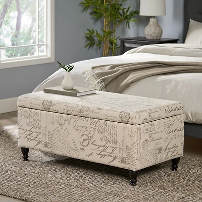 Streamdale Furniture French Script Linen Storage Ottoman