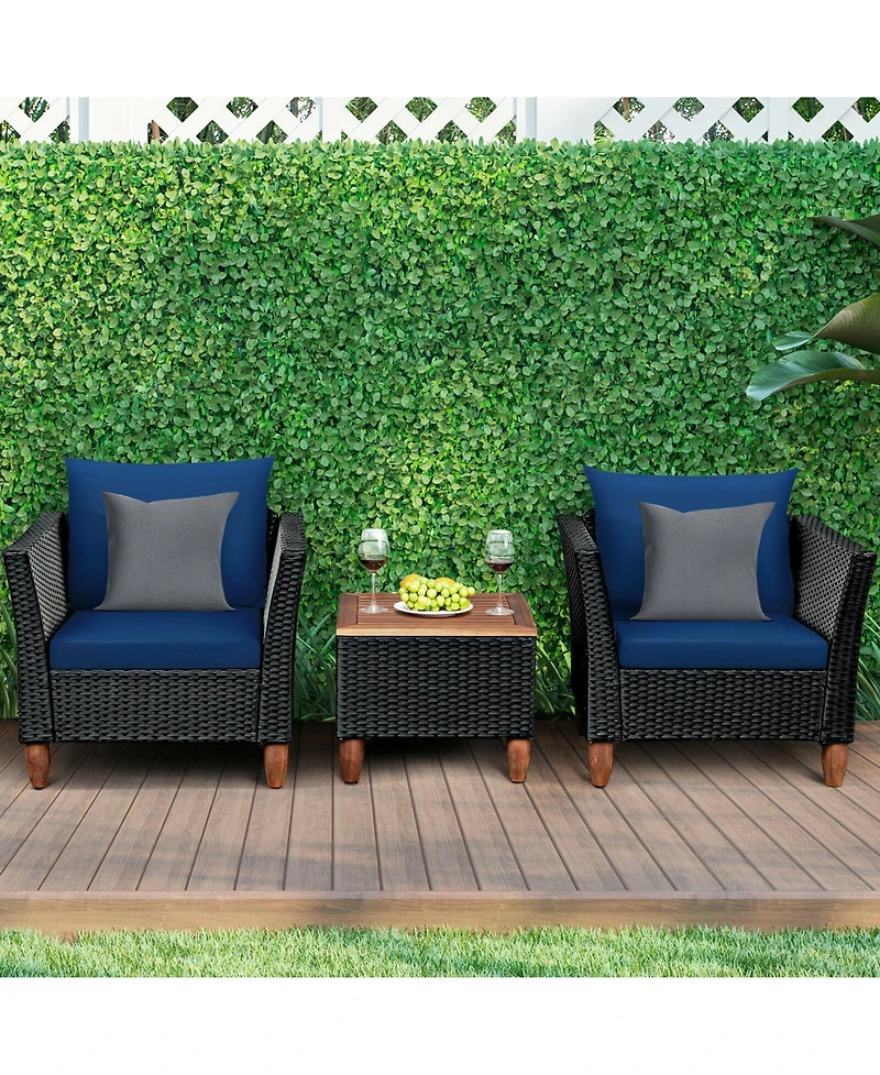 Slickblue 3 Pieces Outdoor Patio Rattan Furniture Set with Coffee Table