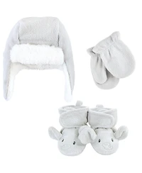 Hudson Baby Boys Trapper Hat, Mitten and Bootie 6Pc Set, Navy Penguin Reindeer, 12-18 Months