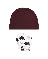 Hudson Baby Boys Soft Cotton Beanie and Anti-Scratch Hand Mitts