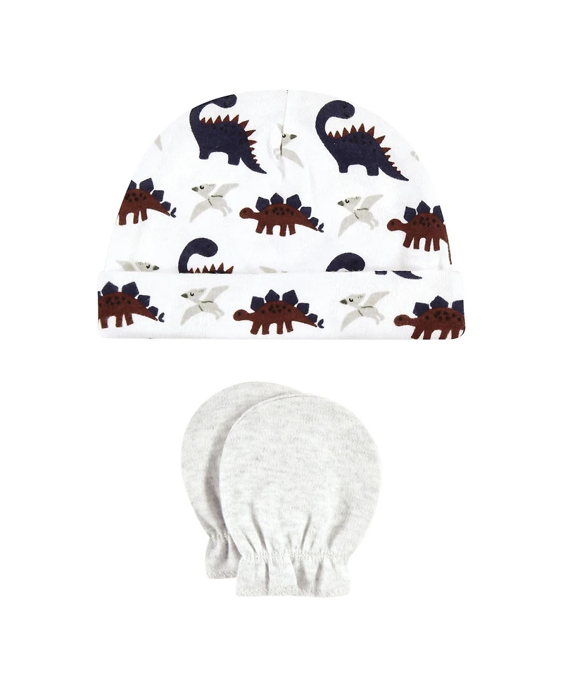Hudson Baby Boys Soft Cotton Beanie and Anti-Scratch Hand Mitts