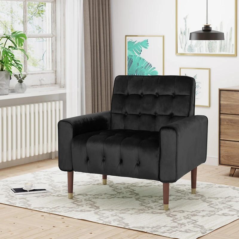 Streamdale Comfy Velvet Tufted Armchair For Living Room, Bedroom