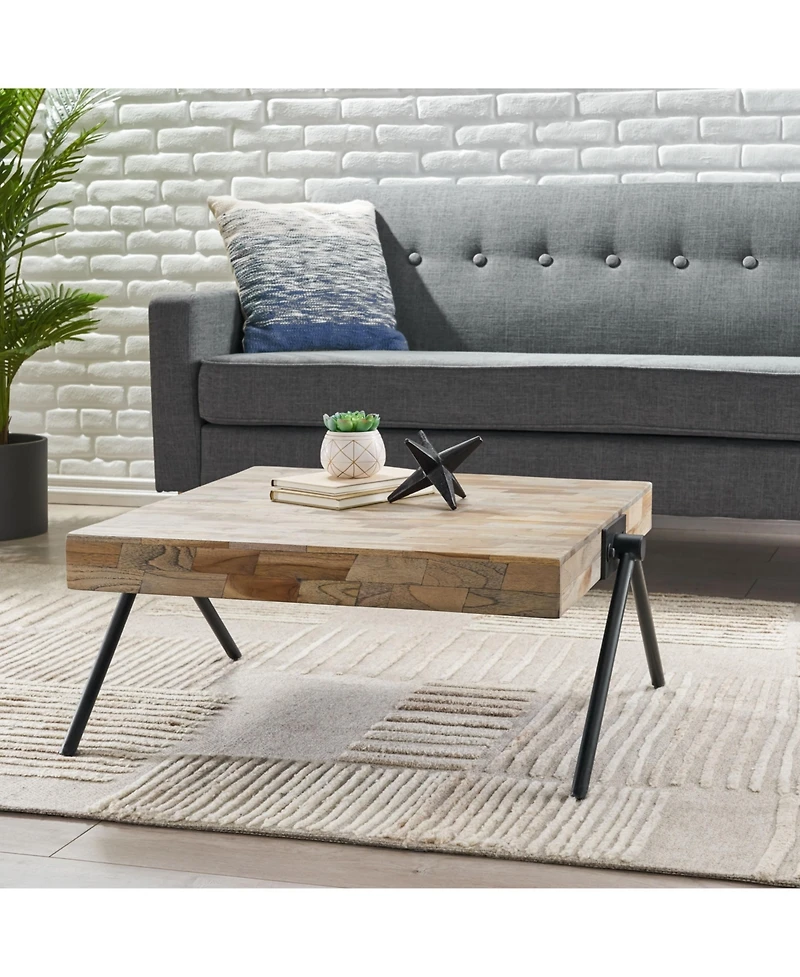 Streamdale Furniture Industrial Mango Wood Coffee Table With V-Shaped Legs