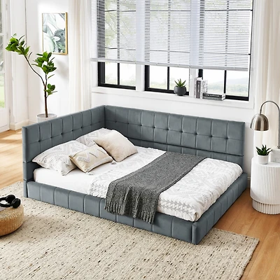 Streamdale Full Size Velvet Upholstered Daybed with Armrest