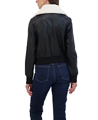 Sebby Collection Women's Faux Leather Bomber With Faux Fur Collar
