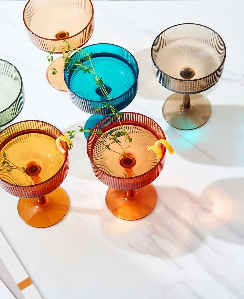 The Wine Savant Khen Shatterproof Acrylic Ribbed Classic Art Deco Coupe Glasses Set of 6