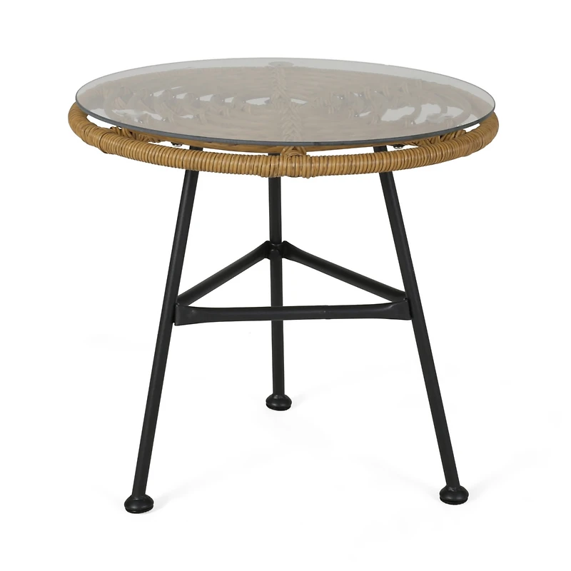 Simplie Fun Modern Rattan Side Table With Tempered Glass Top