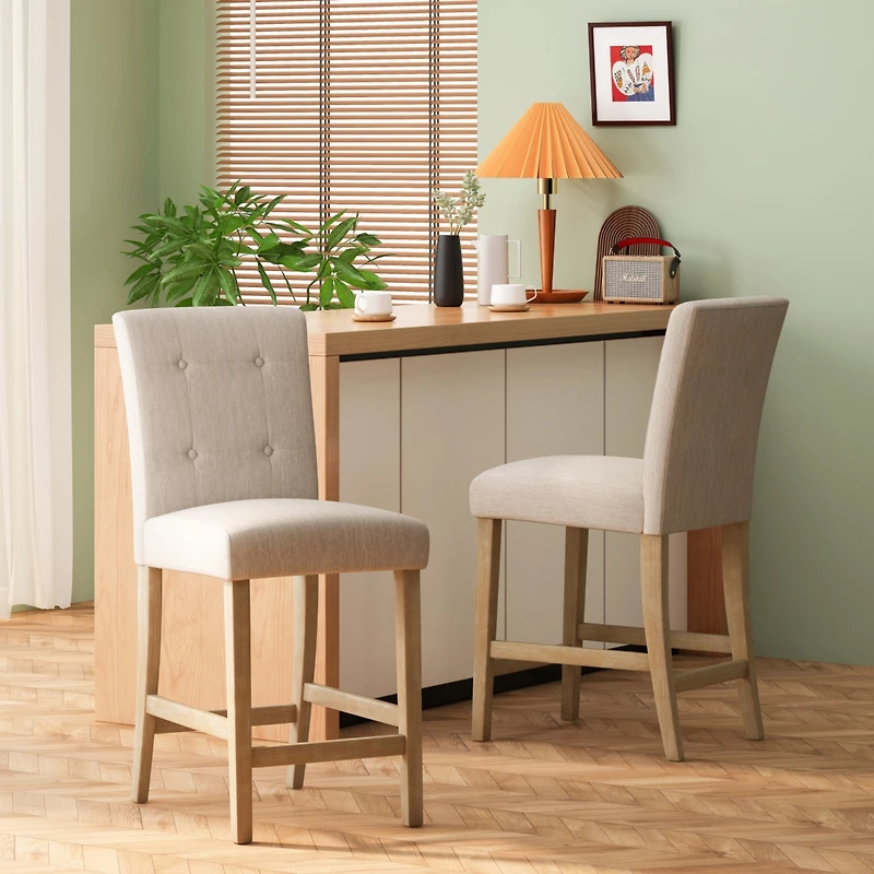 Streamdale Beige Button Tufted 26" Counter Stools (Set Of 2)