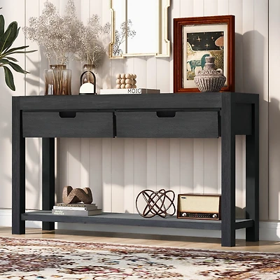 Streamdale Acacia Veneer Console Table with Drawers and Shelf