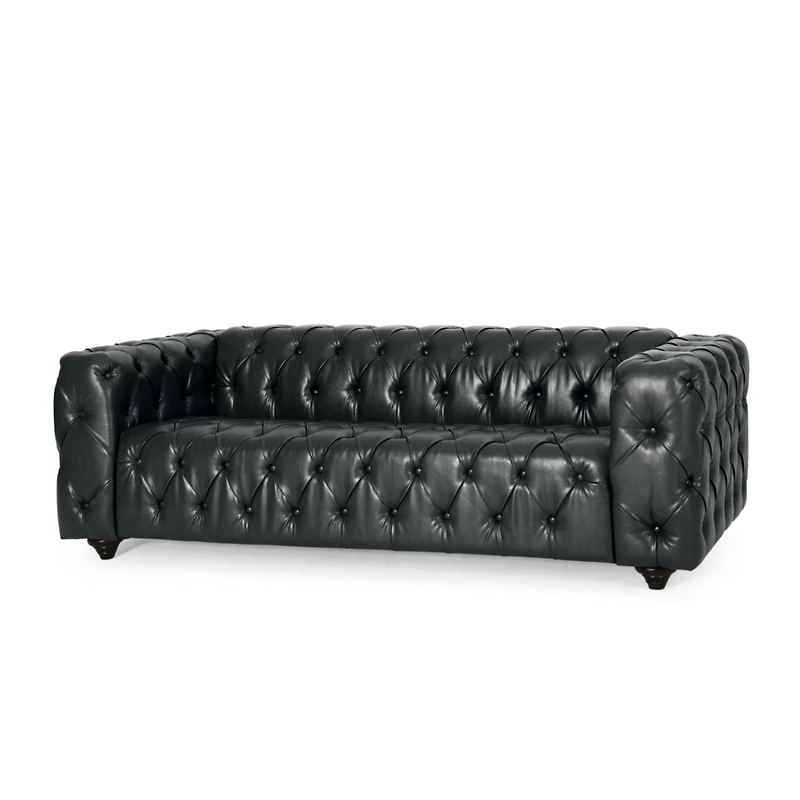 Streamdale Furniture 3-Seat Sofa: Button-Tufted, Solid Wood Legs, Pu Fabric