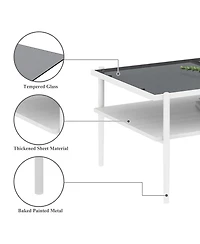 Modern Glass Coffee Table with White Legs