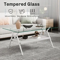 Streamdale Furniture Modern Glass Coffee Table with White Metal Legs