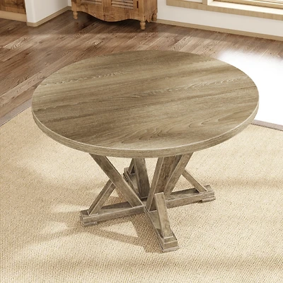Simplie Fun Modern Farmhouse Round Dining Table, 45.7", Rustic Grayish Brown